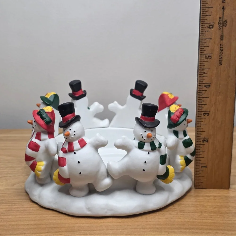 Partylite Frolicking Frostys Snowmen‎ 3 Wick Candle Holder Christmas Decor P7364